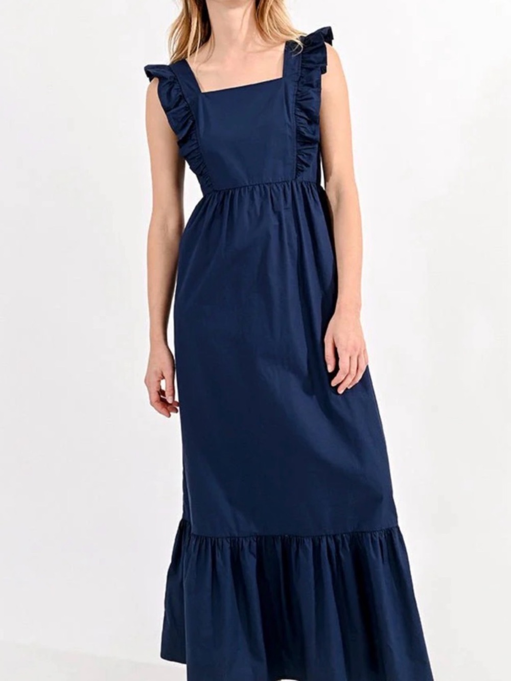 Molly Bracken Navy Ruffle Strap Maxi Dress